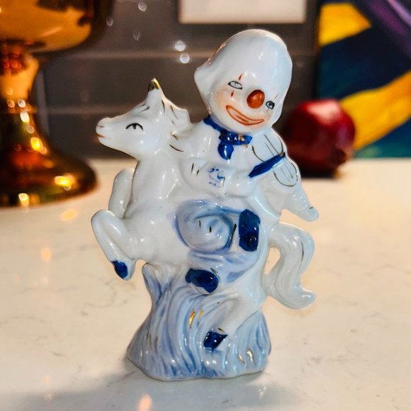 Vintage Porcelain Clown on Unicorn - Picture 1 of 3